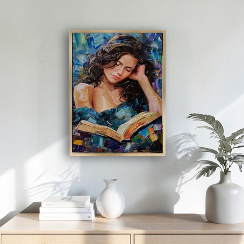Reading Woman Wall Painting With Frame