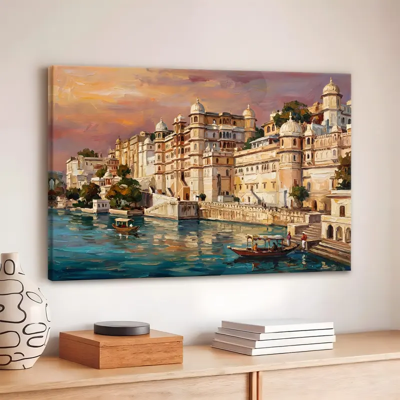 Lakeside Palace Reflections Canvas Wall Painting