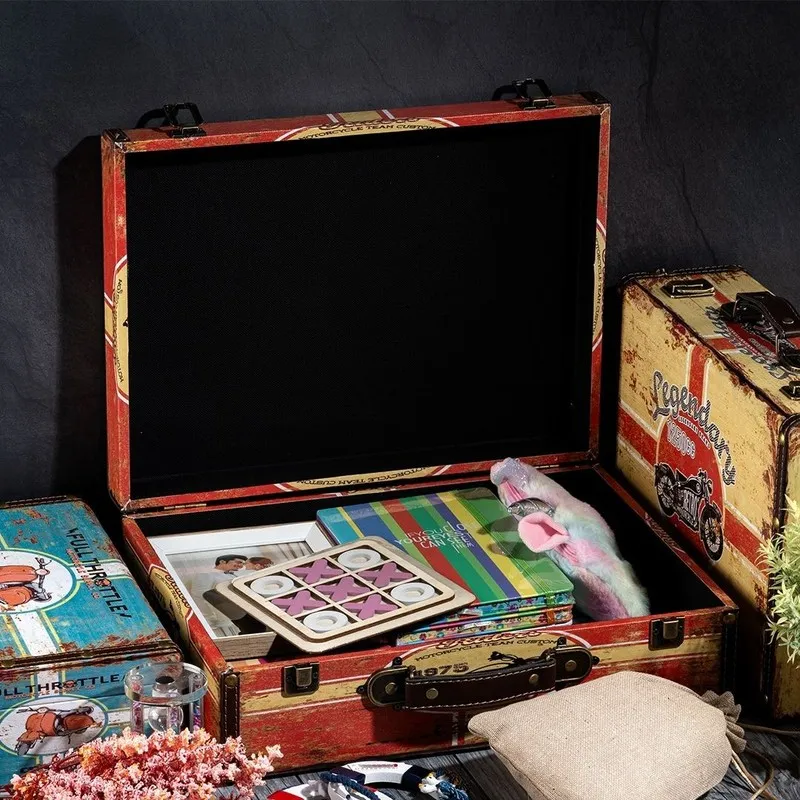 Open vintage-style storage box showing spacious interior and decorative trunk design