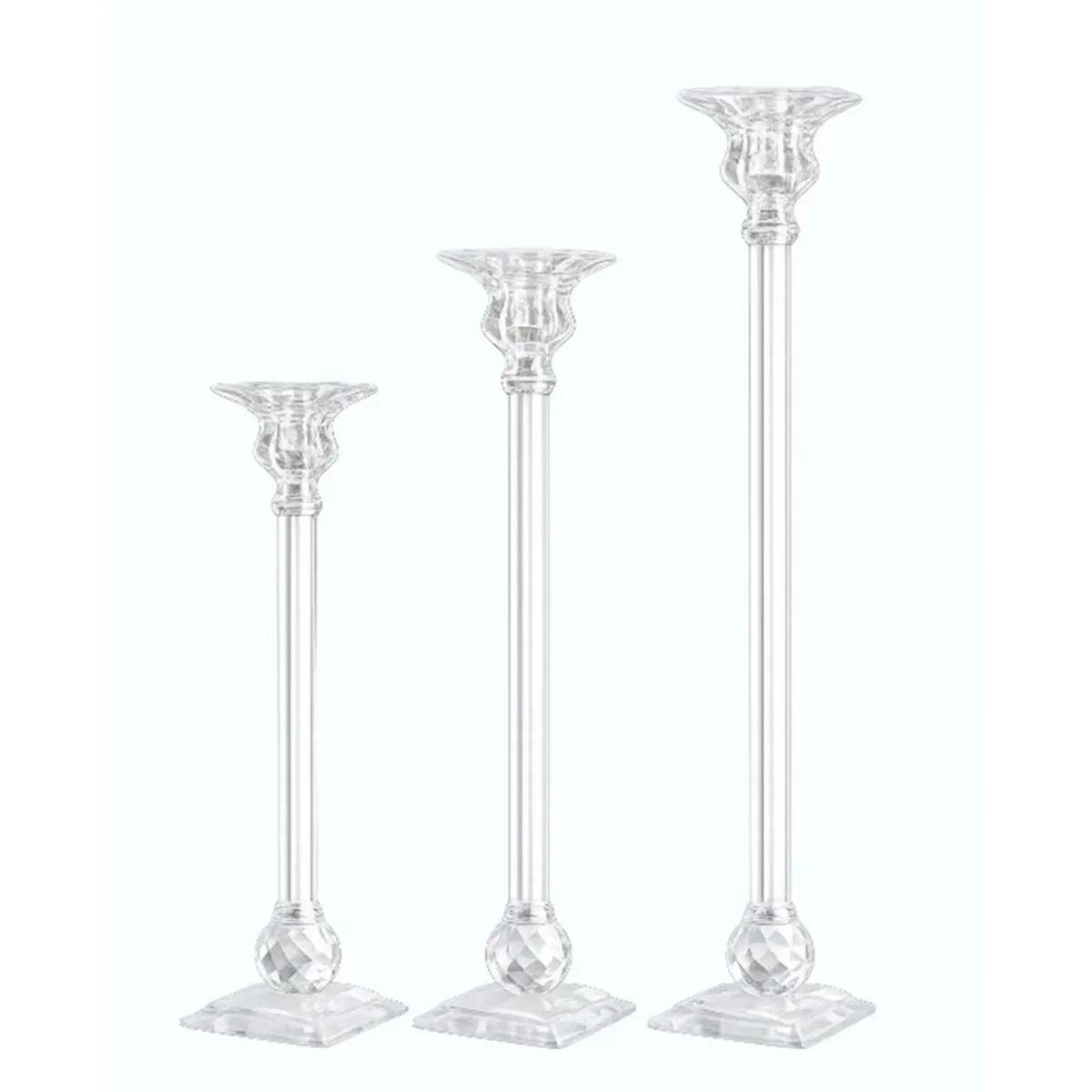 Clear crystal candle holder displayed alone against a white background