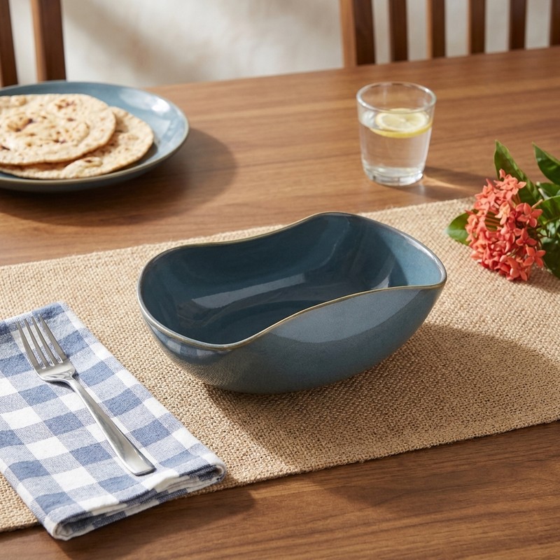 Tasteful Table Ceramic Serving Bowl (Blue & Gold) - 1800 mL - 1800 mL