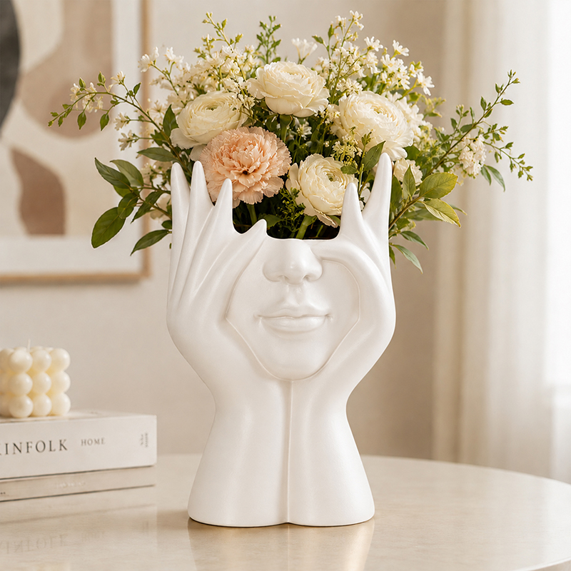 Mystic Hands Ceramic Vase - White