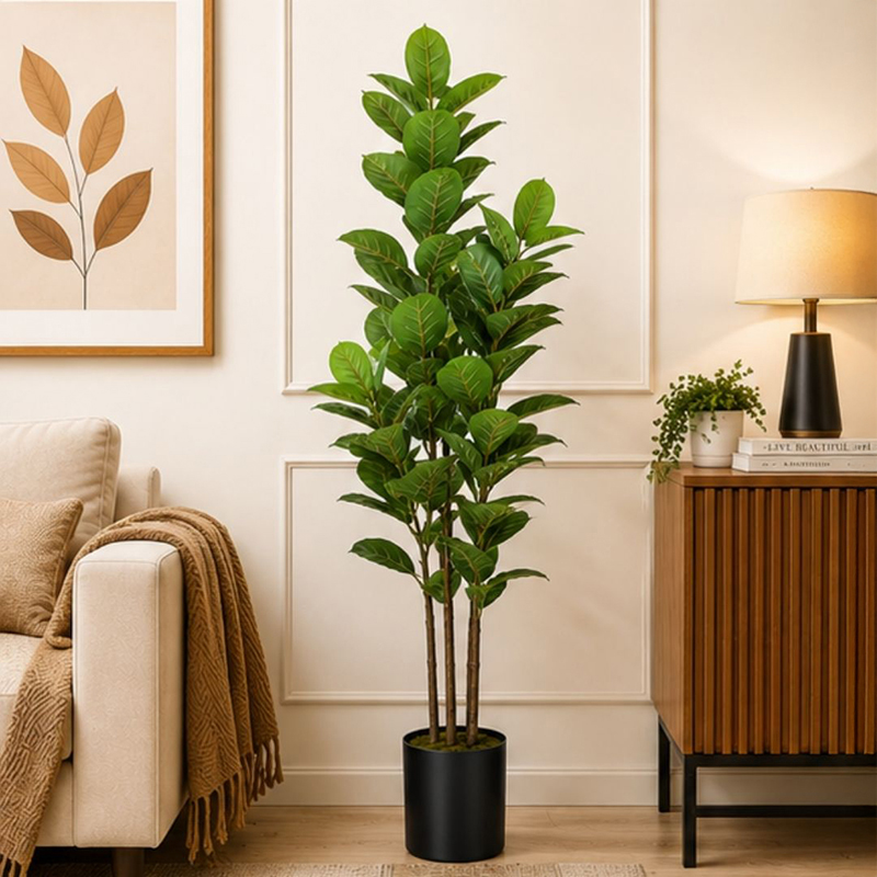 180 cm (5.9 ft) Artificial Rubber Plant Comes With a Black Plastic Pot