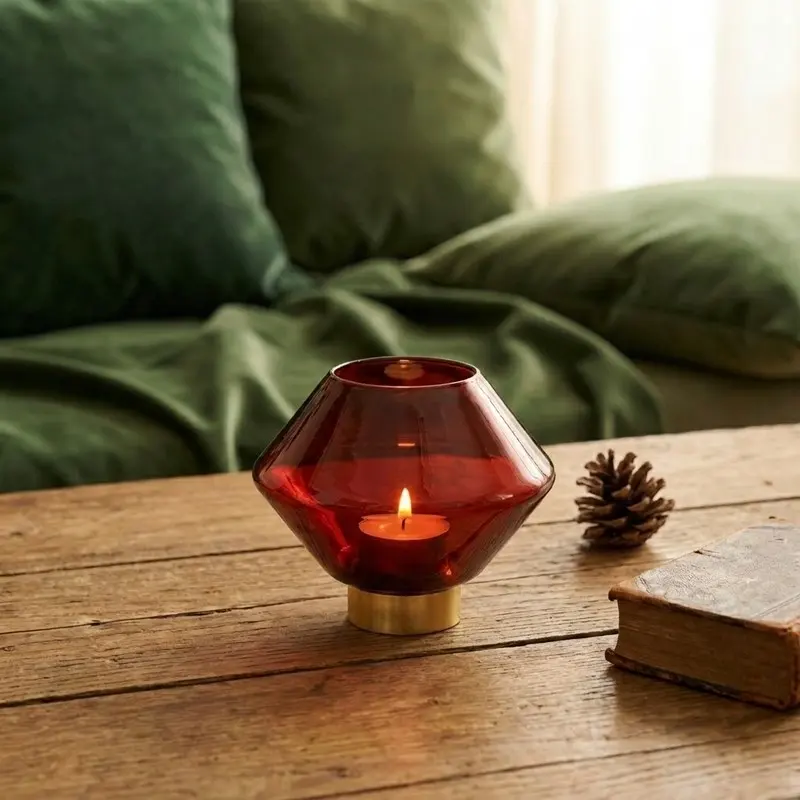 Garnet Prism Glass Candle Holder