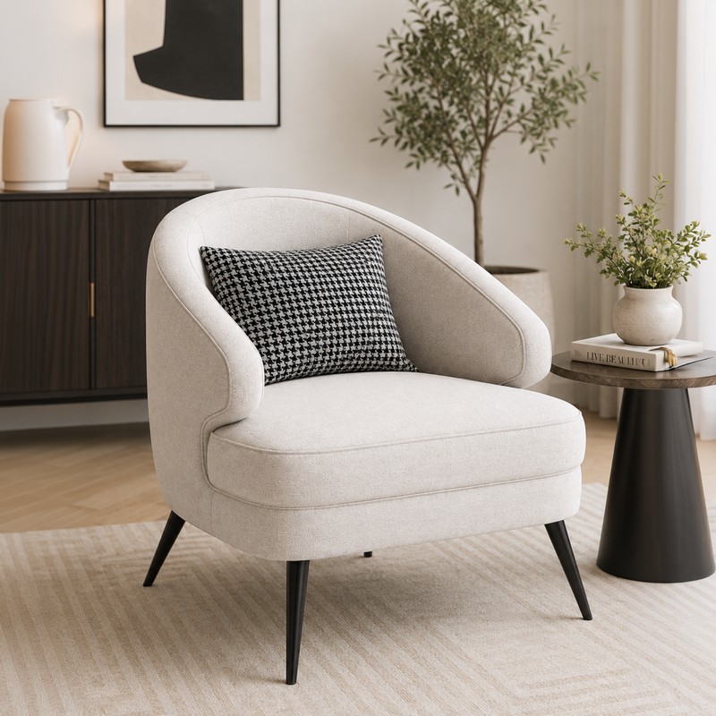 Solstice Teak Wood & Suede Accent Chair - White