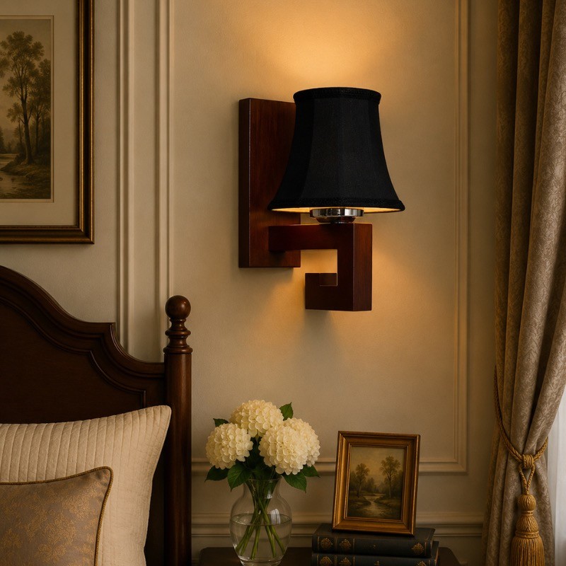 Walnut Ember Cotton Wall Lamp - Black