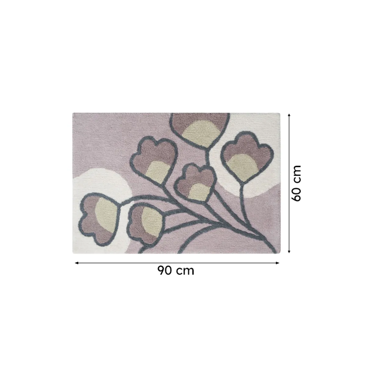 Peach and beige floral bath mat shown with 90 cm and 60 cm dimensions