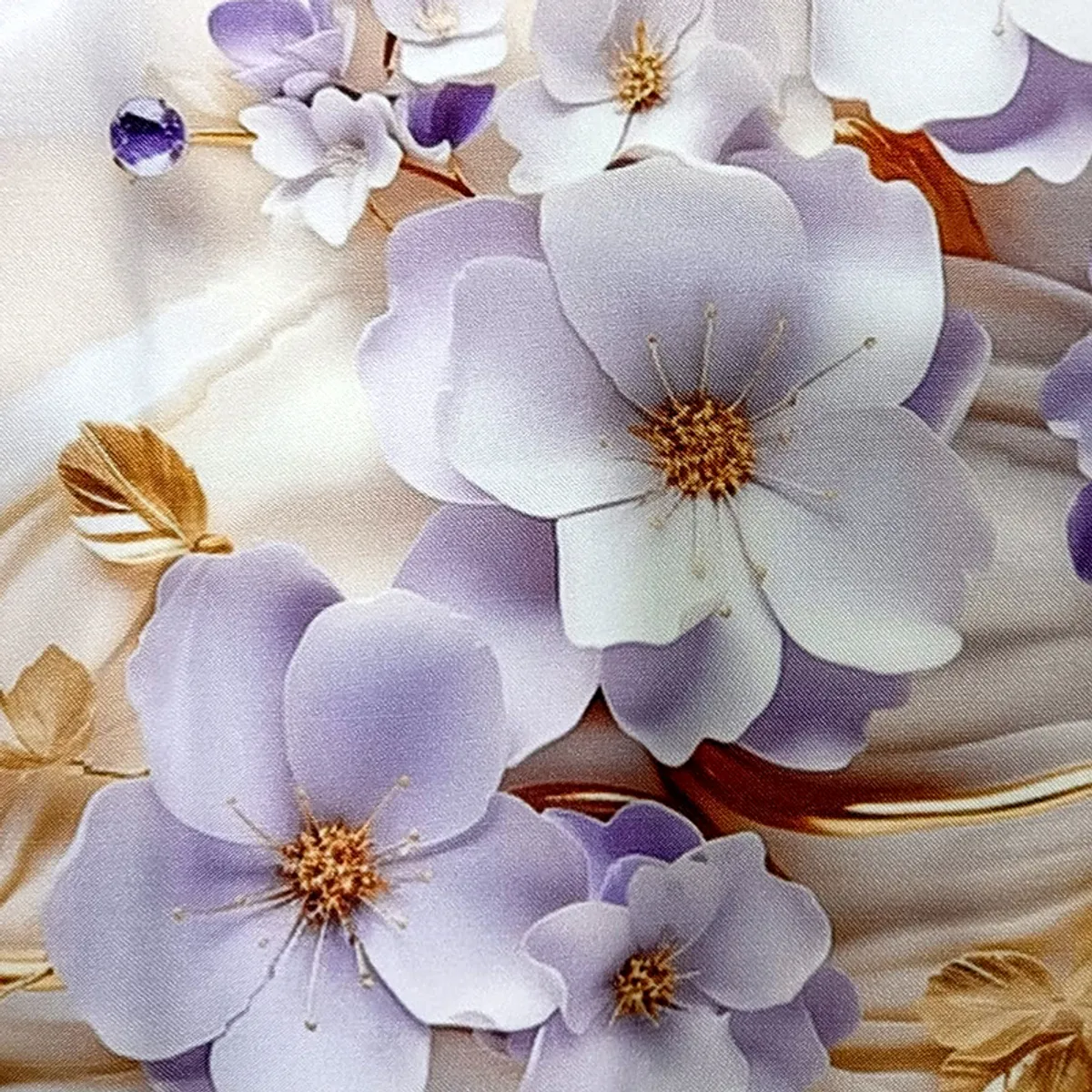Close-up of white and purple floral cushion cover print