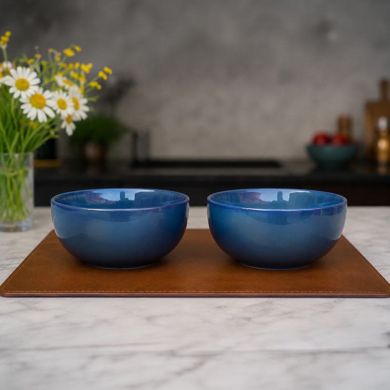 Plated Perfection Ceramic Serving Bowls (Ocean Blue/650 mL Each) - Set of Two - 650 mL