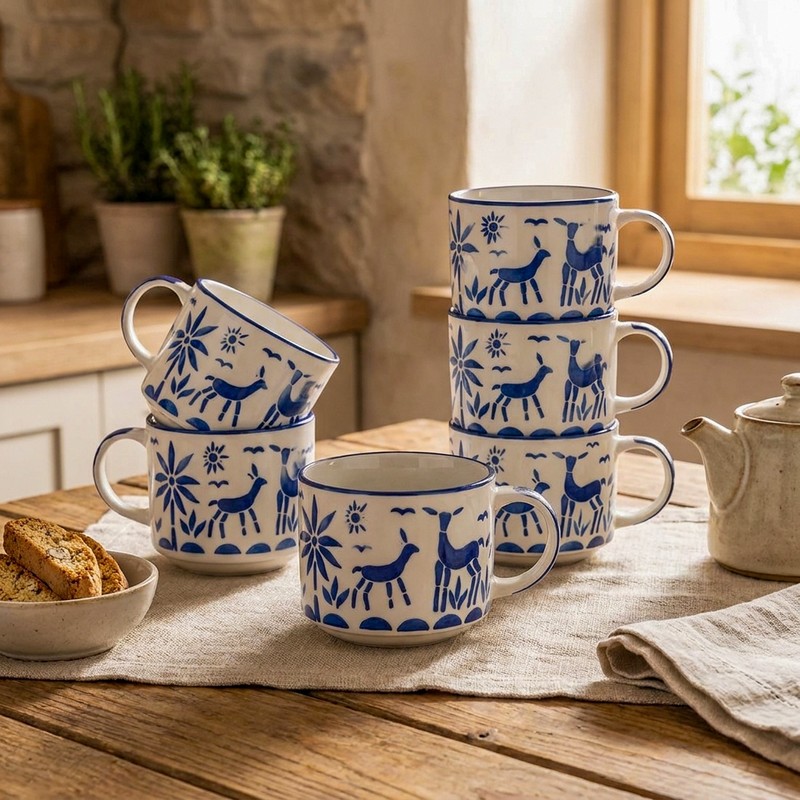 Deer Cheers Ceramic Tea Cups (150 mL Each) - Set of Six - 150 mL