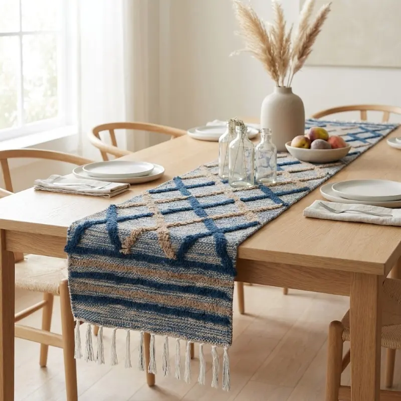 Table Trail Cotton Table Runner - Blue - 2 Seater