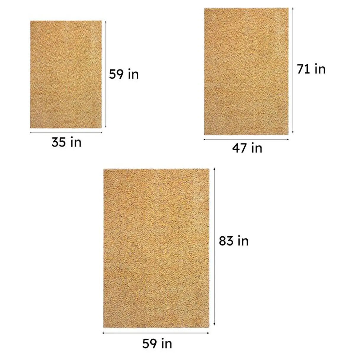 Three size options shown for the yellow rectangular carpet