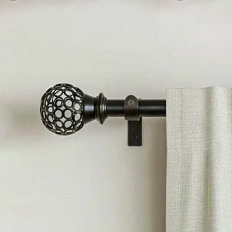 Filigrette Extendable 1" Single Curtain Rods With Round Finial & Brackets