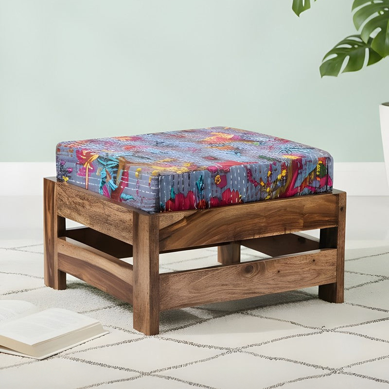 Lexon Sheesham Wooden Stool With Cushion - Multicolor