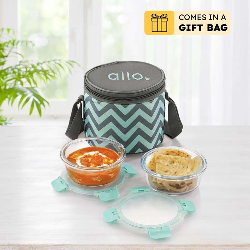 Jonas Lunchbox With Round Chevron Bag (390 ML) - Set Of Two - 310 ML