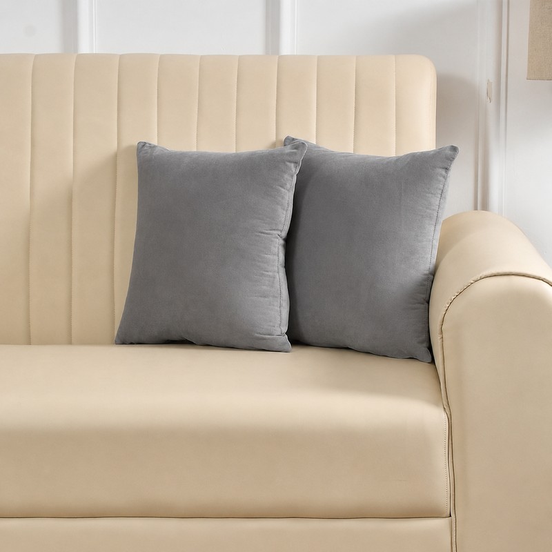 Mavira Velvet Cushion Covers (Grey) - Set of Two - 16 x 16 inches