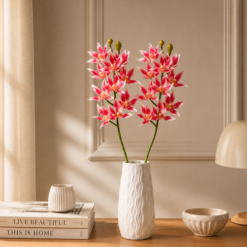 Amber Sprig Orchid Artificial Flower Stick (Pink) - Set of Two