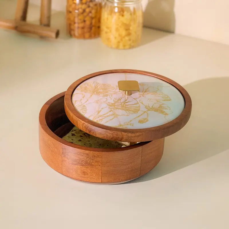 Aroma Nest Wood Round Masala Box