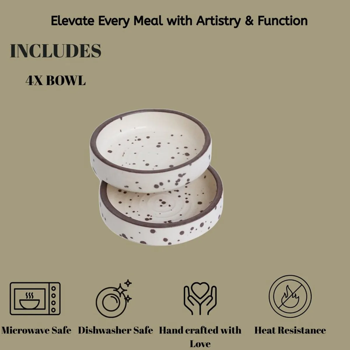 Speckled ceramic dip bowl shown with set inclusion graphic