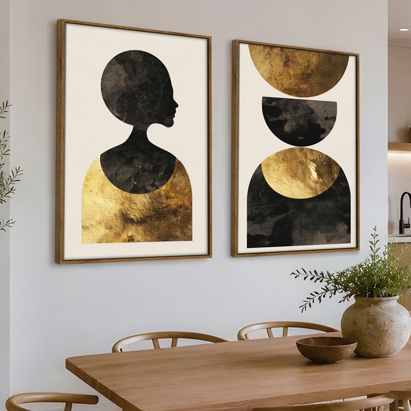 Lunar Goldscape Canvas Wall Paintings - Set of Two