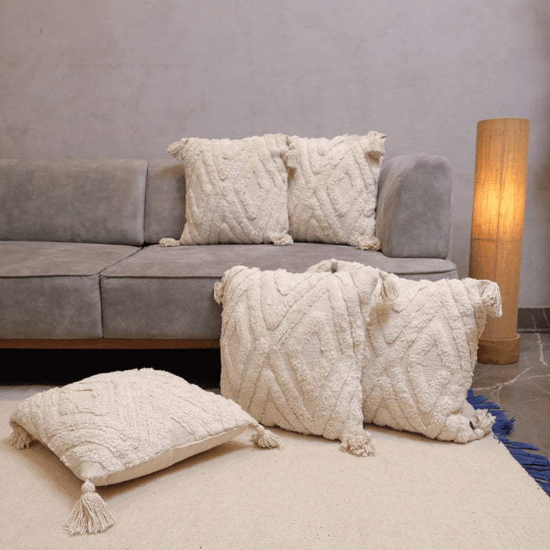 Plush Prisms Tufted Cushion Cover (White) - Set Of Five