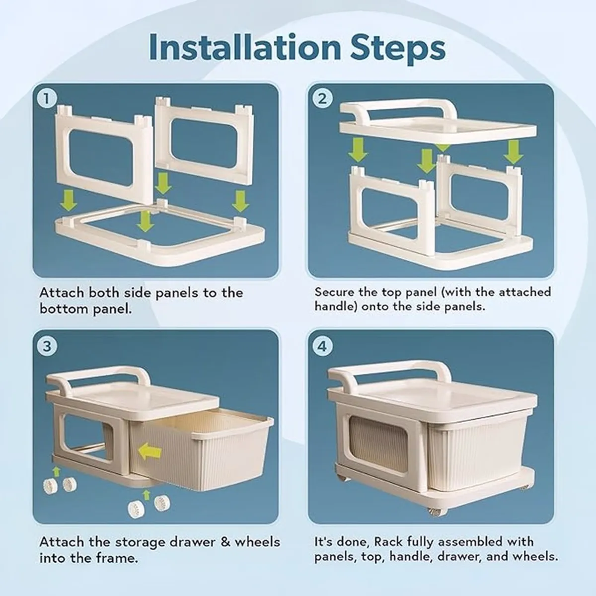 White storage rack with open drawers on a tabletop