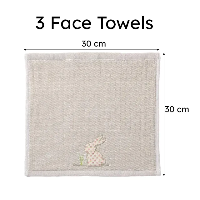 Cushira Applique Bamboo Cotton Face Towels with Canvas Box - Set Of Three