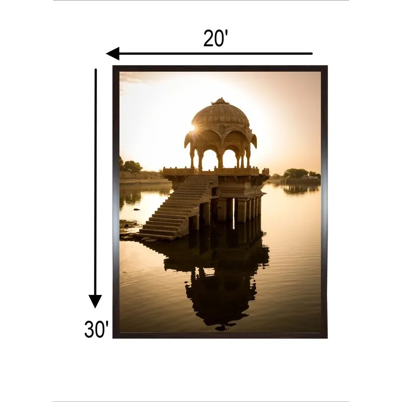 Framed pavilion lake wall painting with size illustration