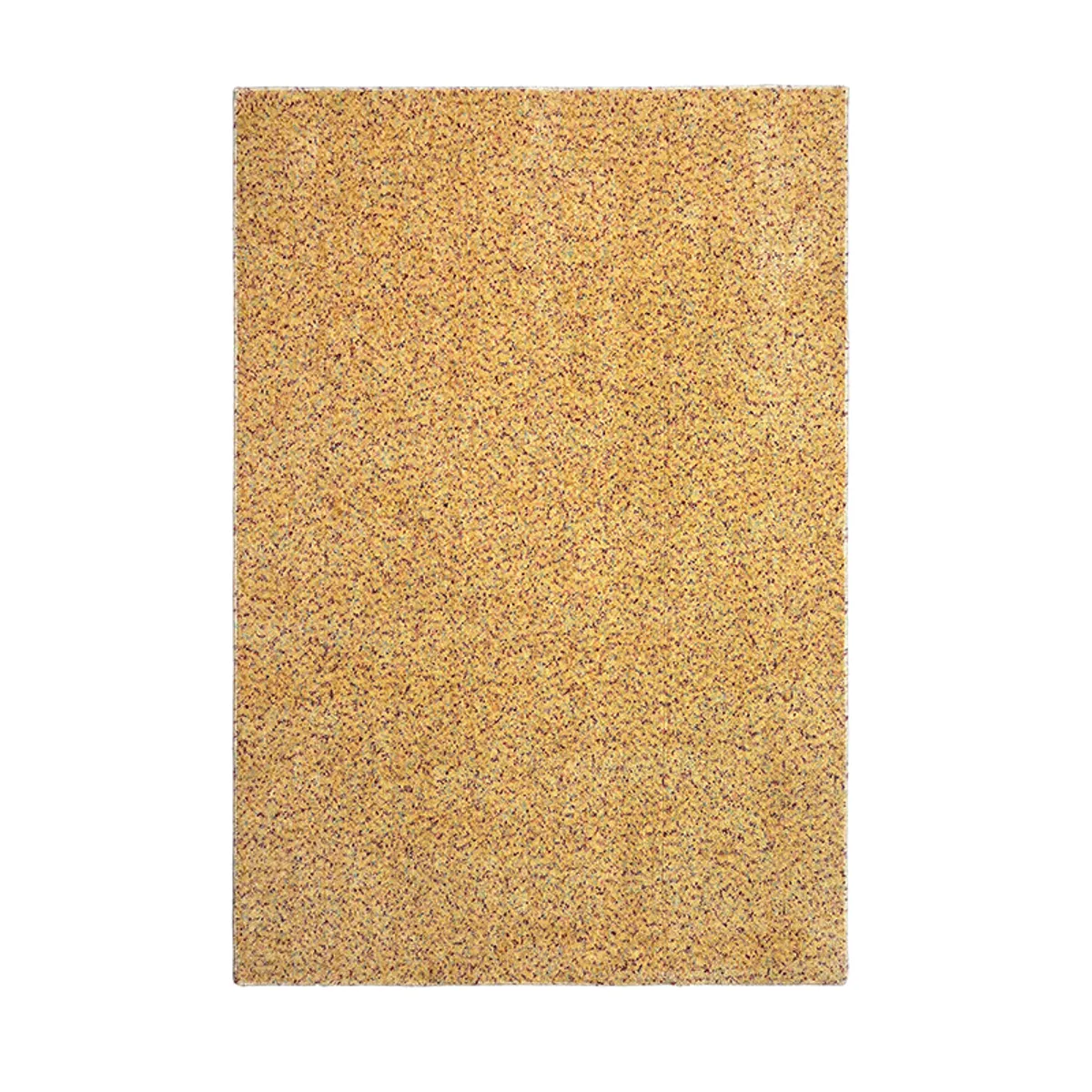 Top view of a rectangular yellow carpet with subtle multicoloured flecks