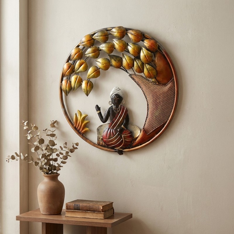 Lord Buddha with Leaves Iron Wall Accent