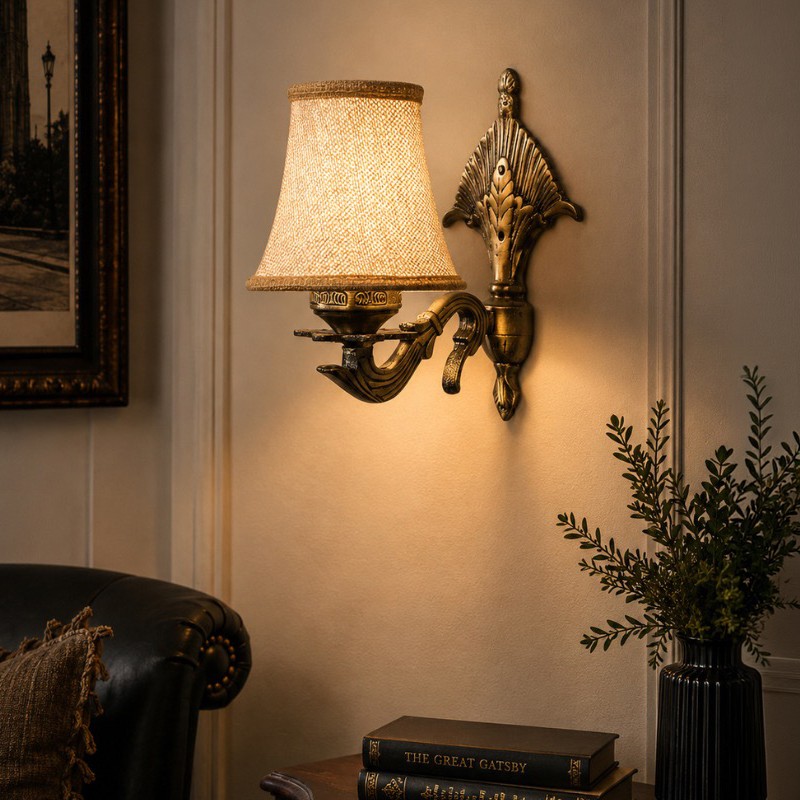 Timber Glow Jute Wall Lamp - Beige