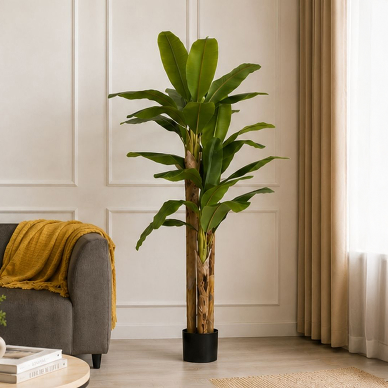 210 cm (6.9 ft) Faux Tropical Banana Artificial Plant Comes With a Black Plastic Pot