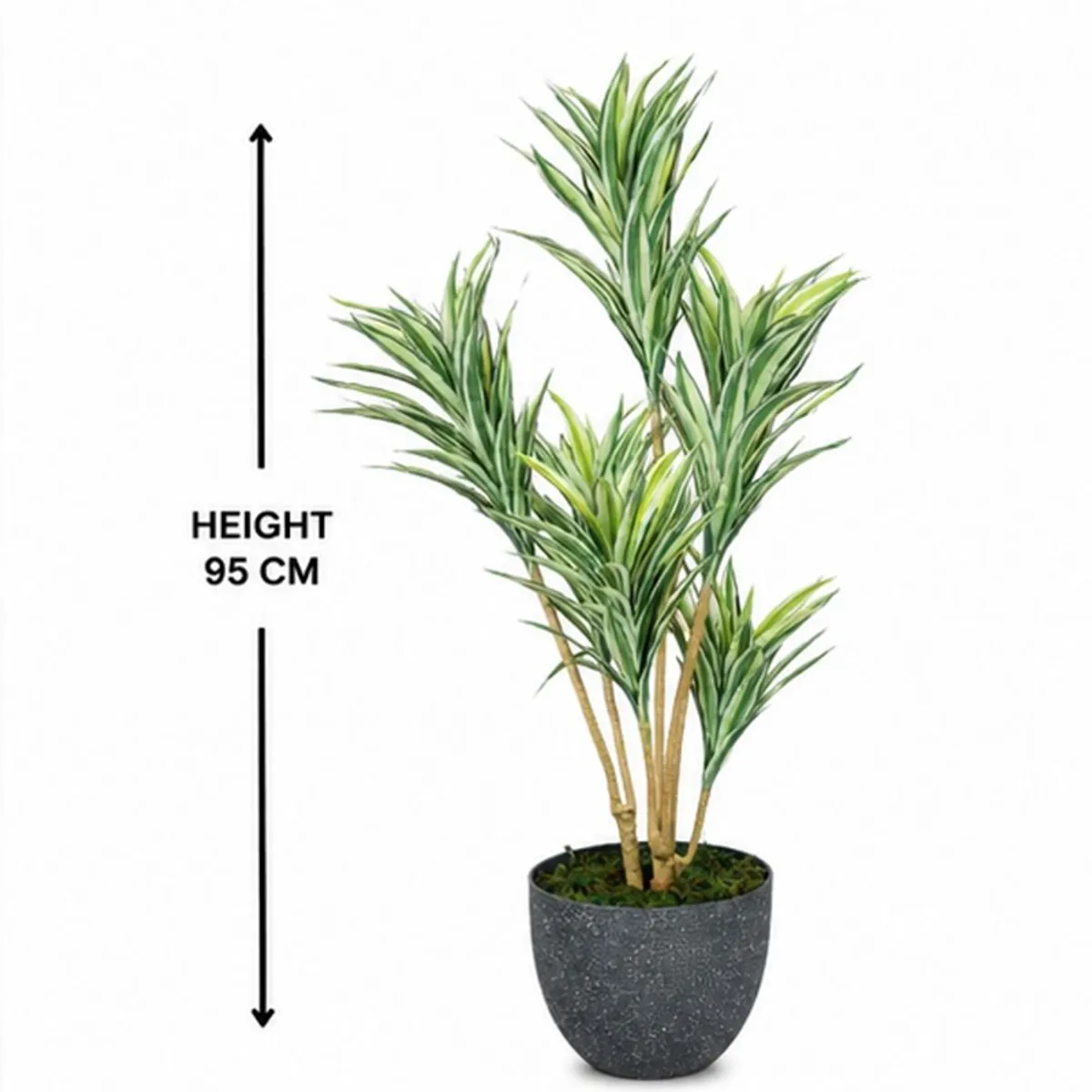 Artificial dracaena tree shown with a 95 cm height marker