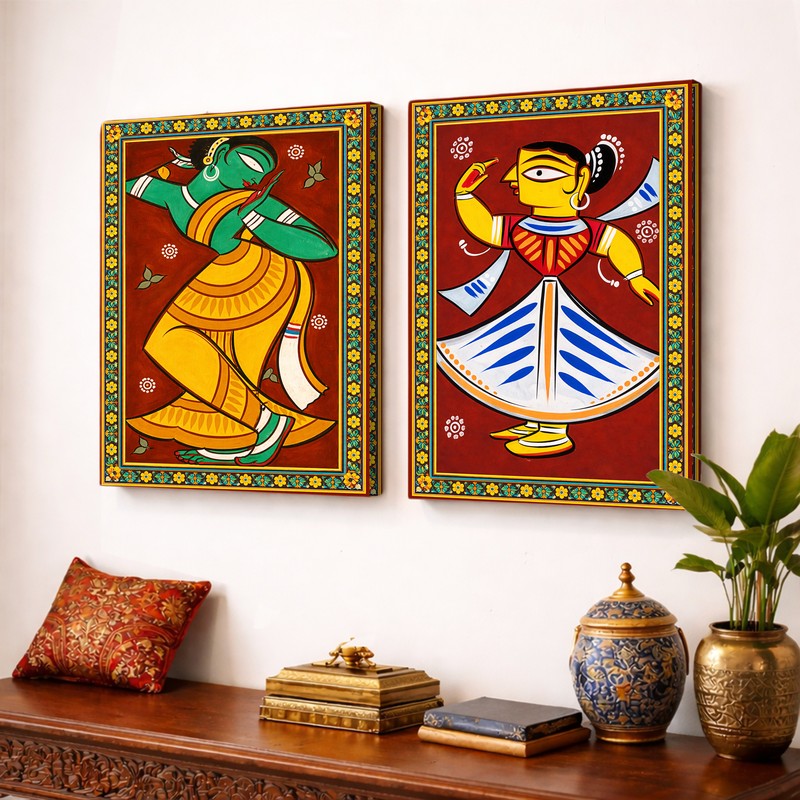 Rhythms of Tradition Canvas Wall Painting - Set of Two