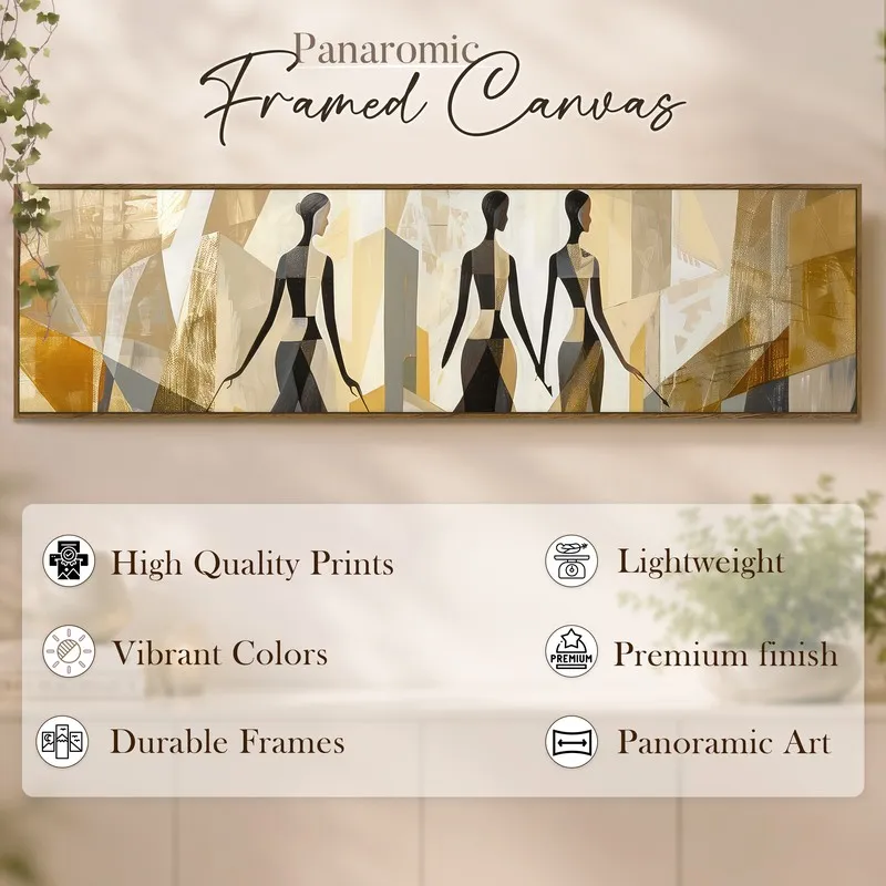 Wide framed abstract silhouette canvas styled on a light wall with a soft-toned interior