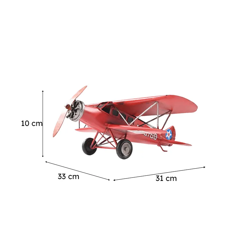 Red aeroplane showpiece with dimensions shown visually