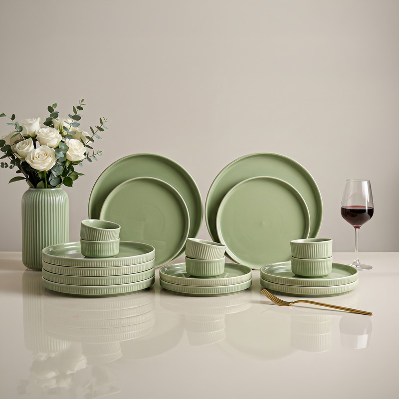 Ravenshire Porcelain Dinner Set (Sage Green) - 18 Piece Set