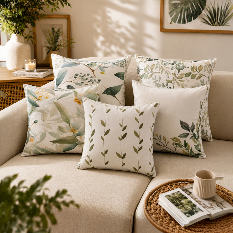 Forest Home Printed Cushion Covers - Set of Five - 16 x 16 Inches