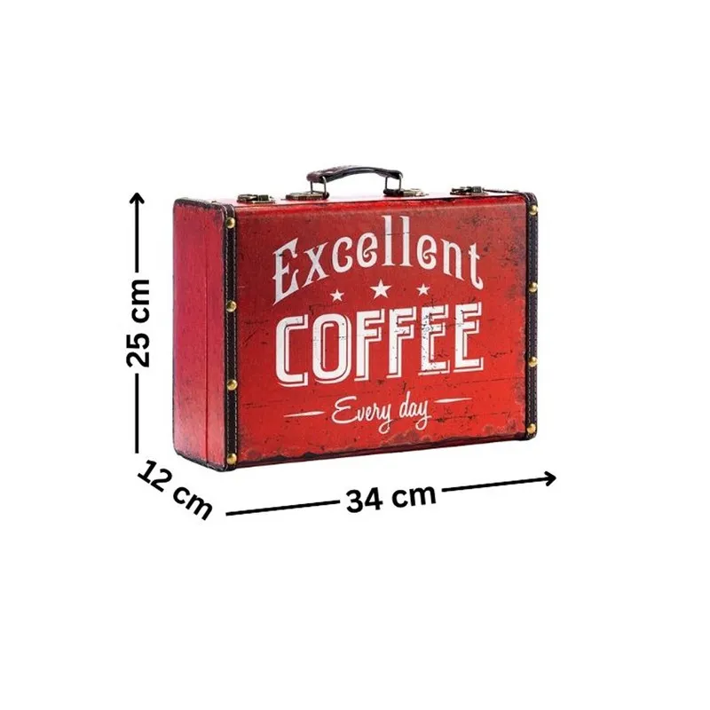 Red storage box shown with dimension arrows and a visible handle and metal latches
