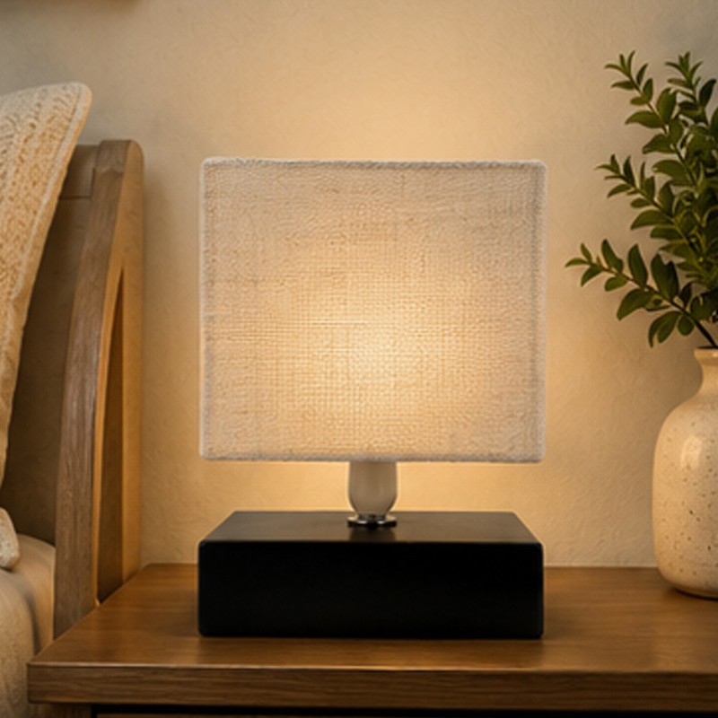 Buckram Wooden Table Lamp - Beige