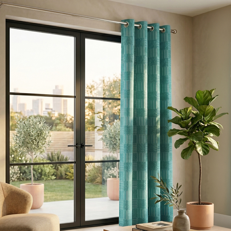 Meya Self Design Cotton Curtains - Green - Window - 5 Feet