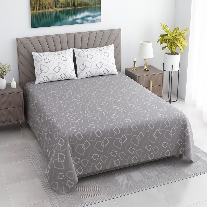 Angular Charm Cotton Bedsheet (Grey) - 400 TC - King