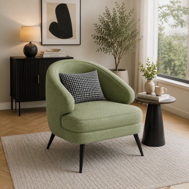 Solstice Teak Wood & Suede Accent Chair - Sage Green