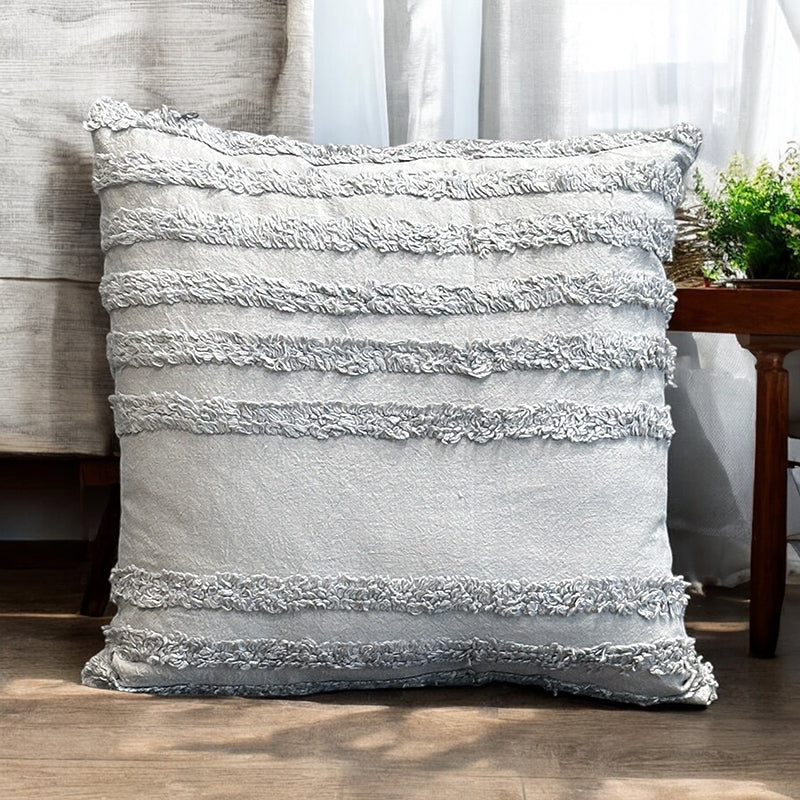Thea Stripe Tufted Cushion Cover - Light Grey