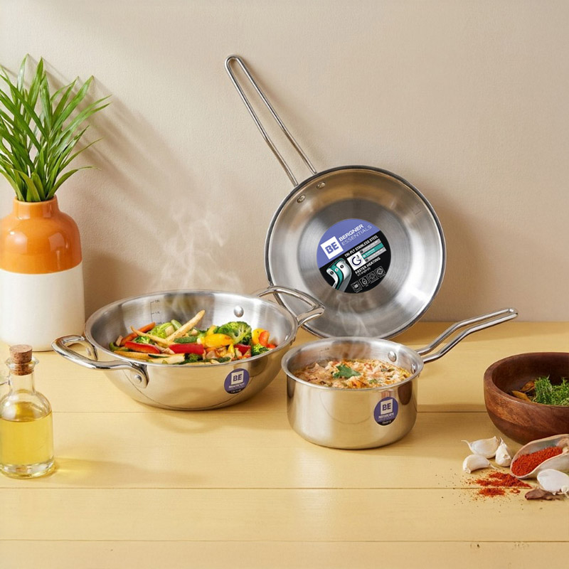 HomeChef Triply Cookware Set (3000 mL/1000 mL/1100 mL) - Three Piece Set - Bundles