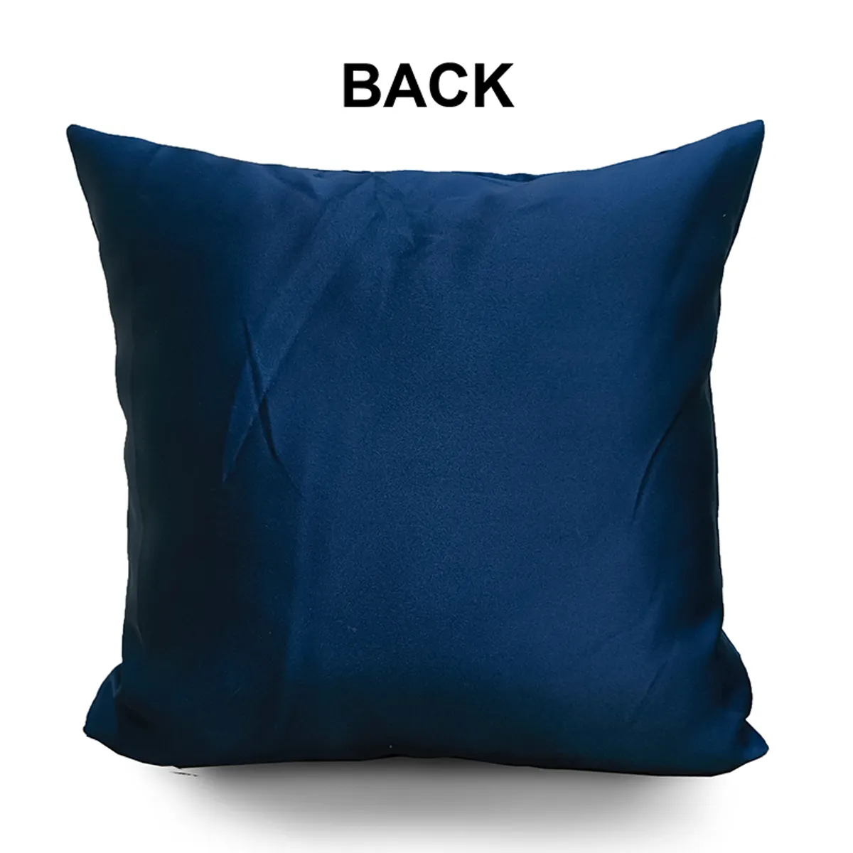 Back view of a plain deep blue square cushion cover