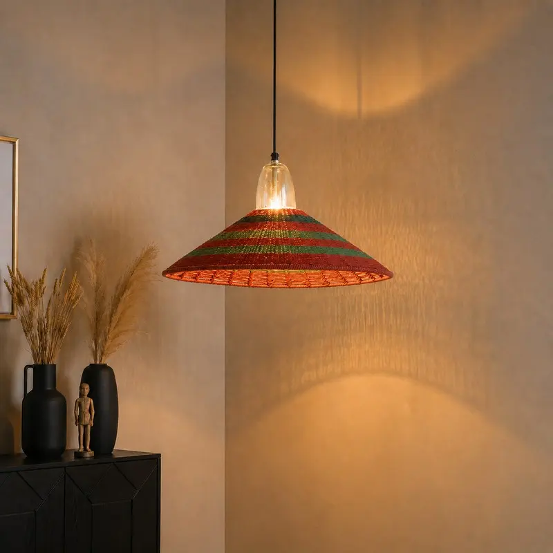 Festive Stripe Cotton Ceiling Lamp