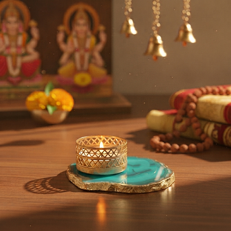 Niema Handcrafted Agate Tealight Candle Holder - Turquoise