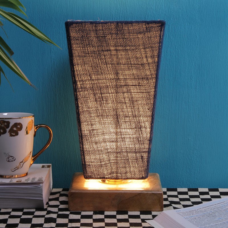 Corypha Wooden Table Lamp - Blue