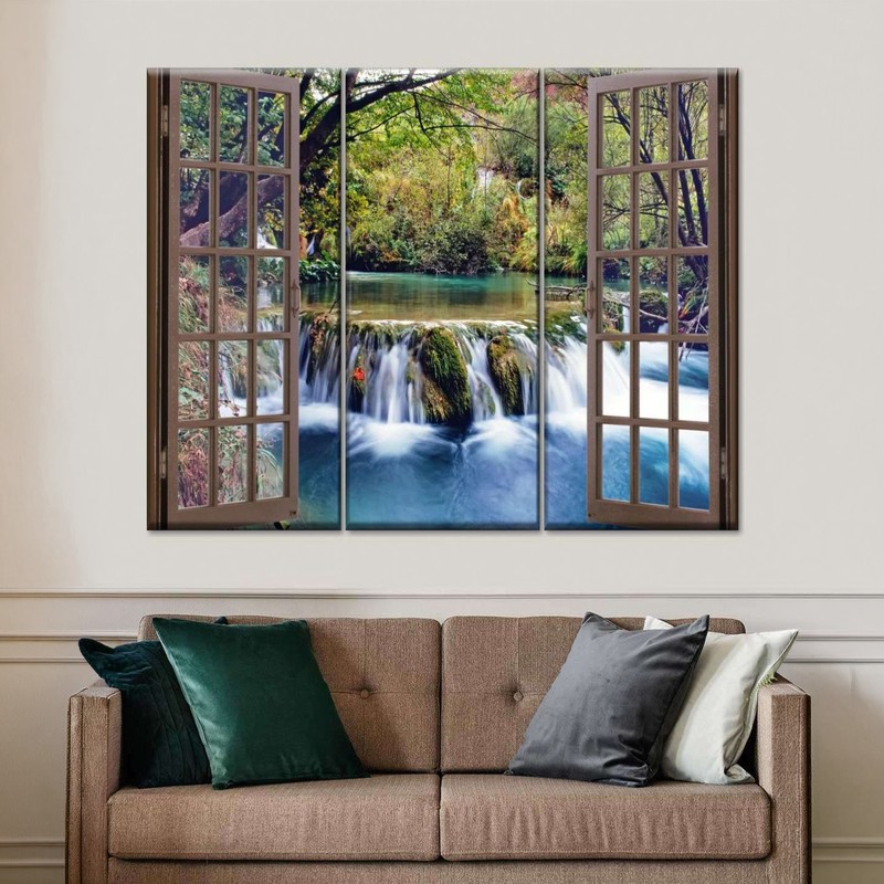 Window Waterfall Canvas Wall Painting